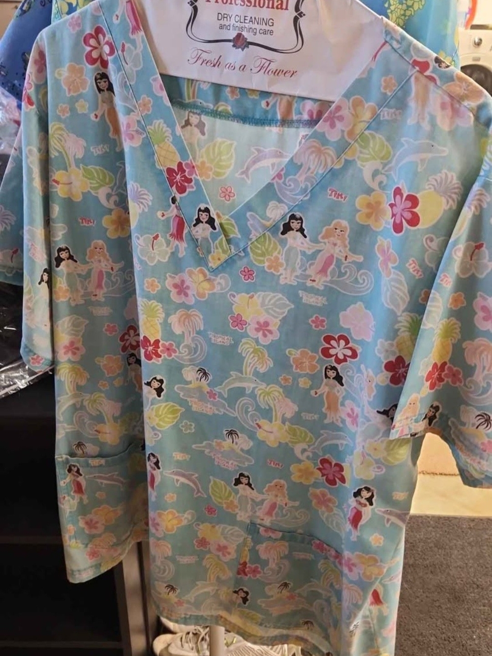Kids Blue Tropical Mermaid Scrub Top - Unbranded